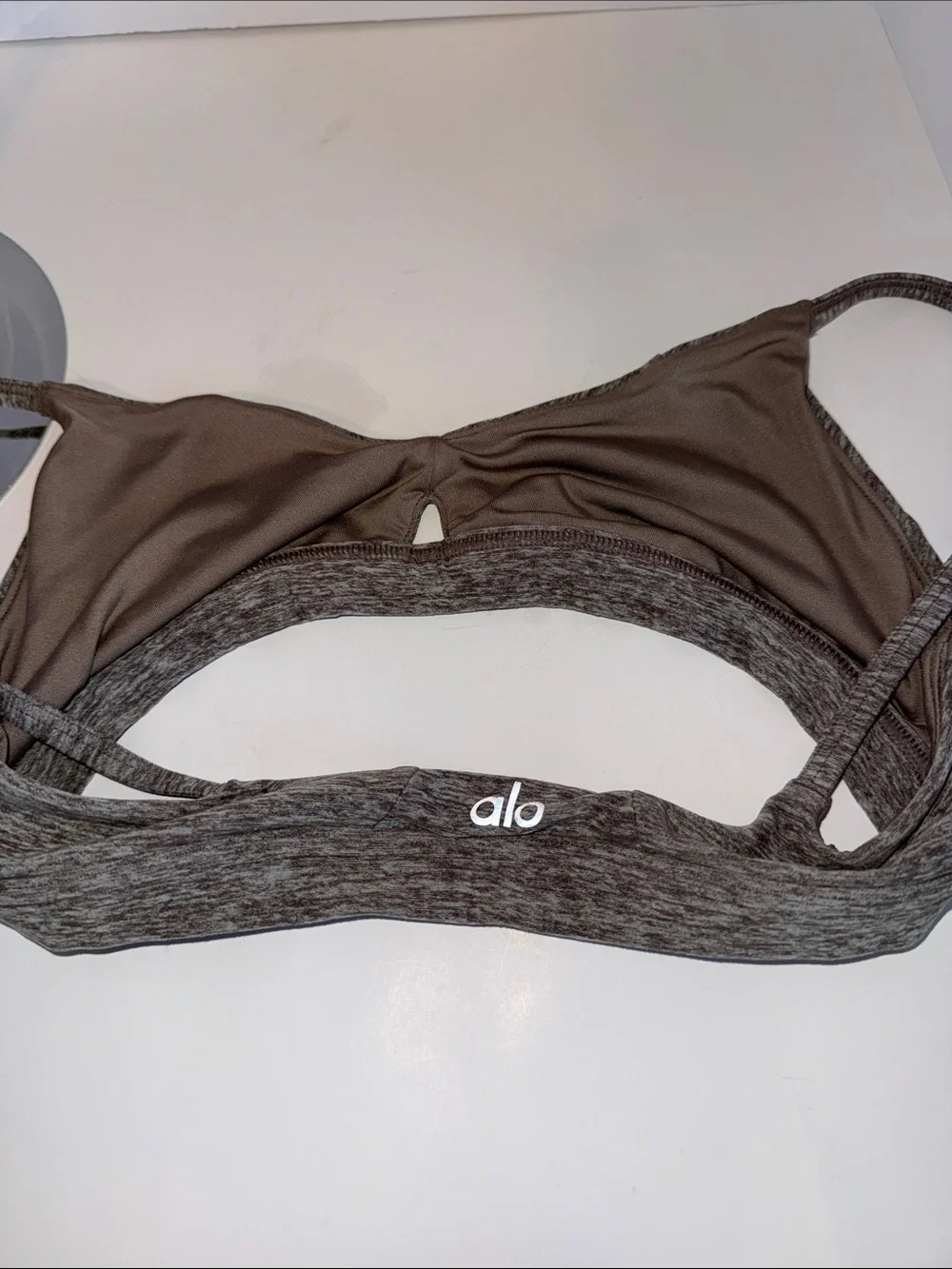 WOMENS ALO SOFT YOGA HEATHERED BROWN CROP YOGA TOP SIZE XS